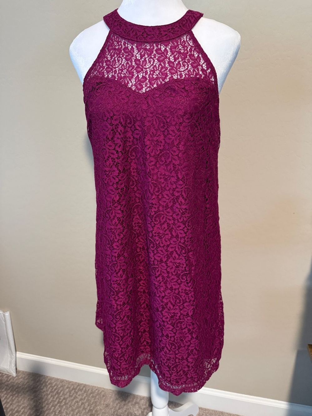 Candie's Plum Lace Halter Midi Dress